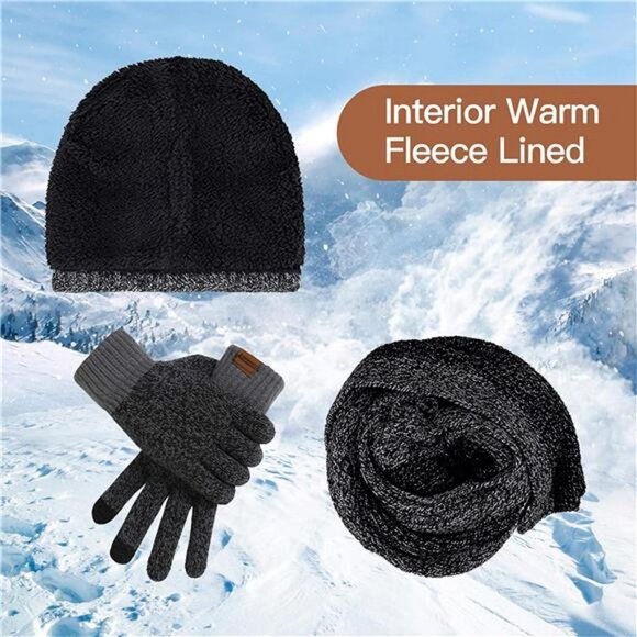 Winter Hats Scarf with Touchscreen Gloves and Beanie Hat Set with Fleece Lined - Picture 4 of 6